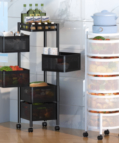 Kitchen rotating storage rack, home floor-standing multi-layer snack box, living room fruit and vegetable basket, small trolley storage rack, mobile