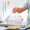 304 Stainless Steel Folding Deep-Fry Basket for French Fries and Snacks, Adjustable Oil-Draining Basket, Vegetable Washing and Draining Basket, Cooking Basket (Pack of 2)