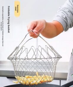 304 Stainless Steel Folding Deep-Fry Basket for French Fries and Snacks, Adjustable Oil-Draining Basket, Vegetable Washing and Draining Basket, Cooking Basket (Pack of 2)