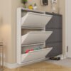 Ultra-Slim Entryway Cabinet Steel Flip-Top Shoe Cabinet Behind Staircase Entry Door Super-Thin Shoe Cabinet for Home Use Large Capacity at the Doorway