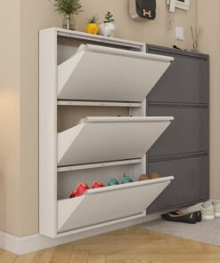 Ultra-Slim Entryway Cabinet Steel Flip-Top Shoe Cabinet Behind Staircase Entry Door Super-Thin Shoe Cabinet for Home Use Large Capacity at the Doorway