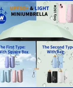 Sun Protection Umbrella - UV Protection Compact Portable Sun & Rain Dual-Use Beige Capsule Mini Folding Umbrella