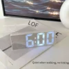 Small Alarm Clock Desktop Electronic Clock LED Night Light Mirror Finish Silent Time Display Decorative Digital Desk Clock