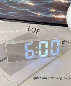 Small Alarm Clock Desktop Electronic Clock LED Night Light Mirror Finish Silent Time Display Decorative Digital Desk Clock