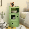 Cream-colored bedside cabinet with narrow edges, round storage shelf, creative macaron-style small bedroom storage cabinet
