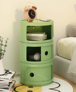 Cream-colored bedside cabinet with narrow edges, round storage shelf, creative macaron-style small bedroom storage cabinet