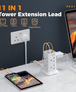 Tower Extension Plug with USB Type C Multi Plug Extension Socket Safety Mark Surge Protector