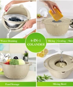 Drain Basket Stainless Steel Thickened Inner Liner Set Home Use Rotatable Double-Layer Shredding Fruit and Vegetable Washing Basket