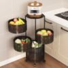 “360° Rotating Kitchen Vegetable Rack – Multi-Layer, Floor-Standing, Round Storage Organizer with Basket”