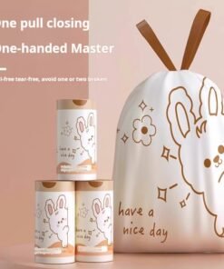 “Drawstring Printed Garbage Bags – Thickened, Large Capacity, Handle for Kitchen, Dorm & Household Use”