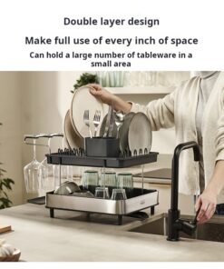 Kitchen Drain Rack with Basket - Multi-Functional Dish Rack for Plates, Bowls, Utensils, and Plates