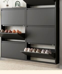 “12cm Ultra-Thin Steel Flip Shoe Cabinet – Wall-Mounted, Floating, Minimalist Entryway Storage for Small Spaces”