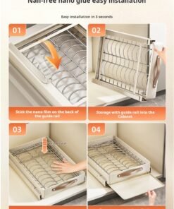 Kitchen Pull-Out Dish Rack Stainless Steel Cabinet Pull-Out Basket Drawer-Style Storage Rack Dish and Plate Drain Rack